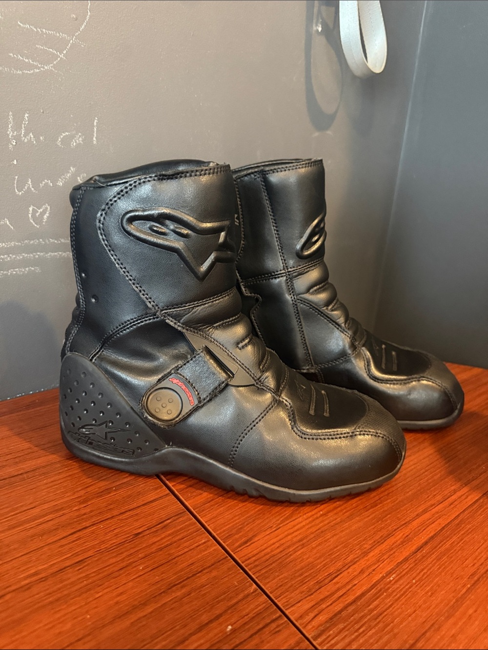 Alpinestars Black Riding Boots with Red Dial Accent